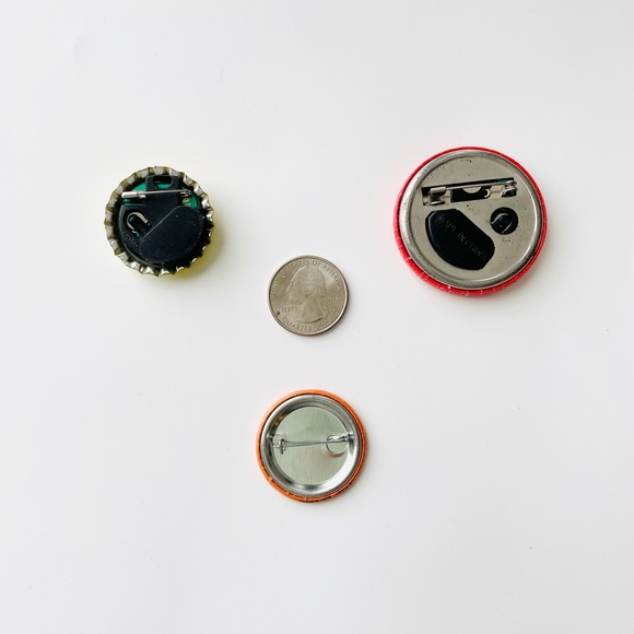 📍 5/$20 Pacifico Bottle Cap Logo, Bacardi Rum Bat Logo, Drunk Button Pin Add-On - Picture 2 of 2